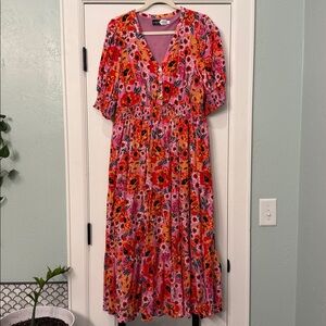 Piper & Scoot Floral midi Dress with Puff Sleeves